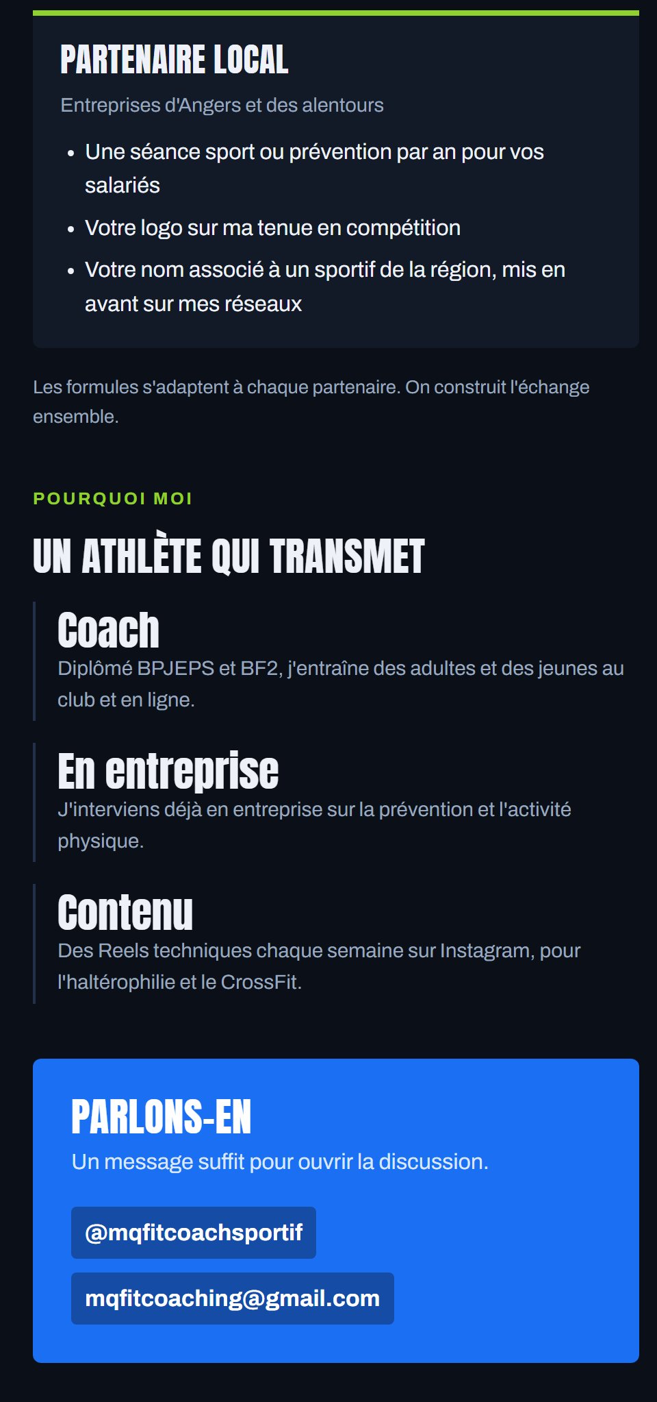 Partenaire local, pourquoi moi, et contacts.